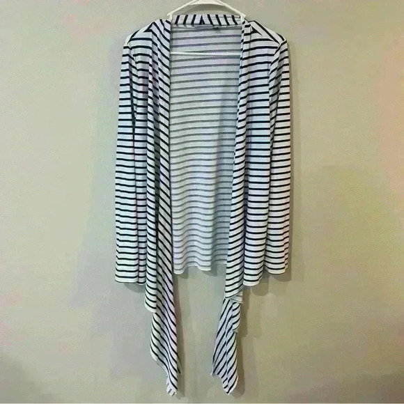 Cabana Life Cascading Waterfall Lightweight Navy White Stripe Cardigan Medium - Picture 1 of 7
